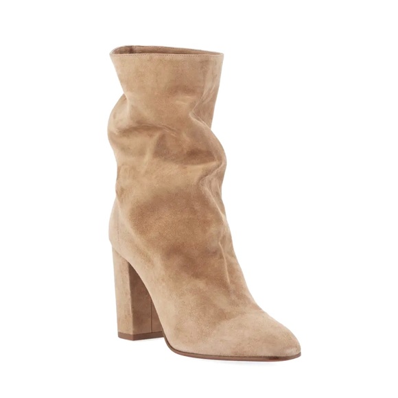 Aquazzura | Boogie Slouchy Scrunch Suede Bootie in Tan 37 - Picture 1 of 13